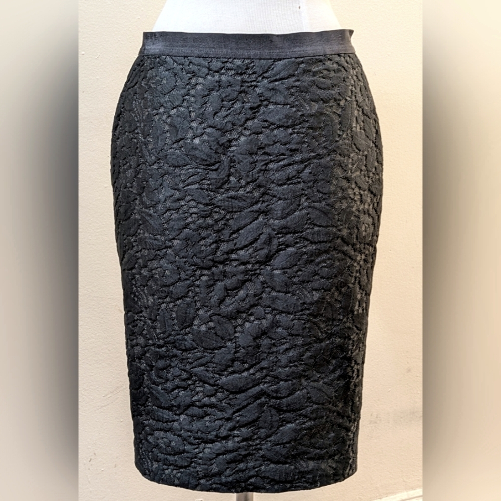 Ann Taylor Elegant Black Lace Textured Skirt - Size 2